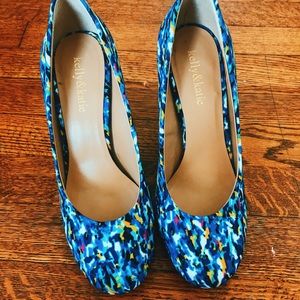 Rare vibrant blue multicolored heels